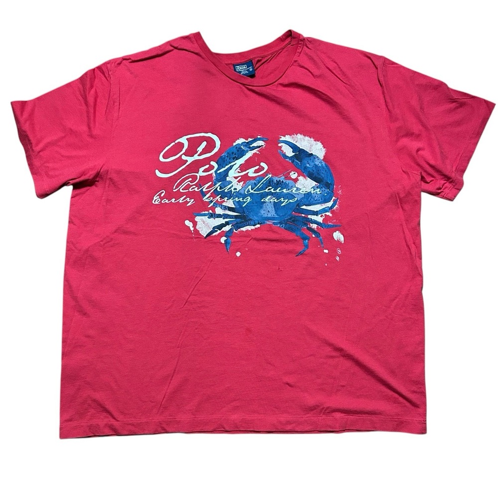 Vtg Polo Ralph Lauren Red Crab Crewneck Short Sleeve T Shirt Men's‎ XXL